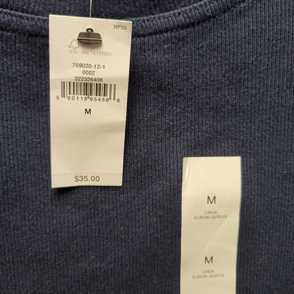Banana Republic Crew Elbow Half Sleeve Ribbed Stretch Shirt Women Medium M Blue - Picture 4 of 10